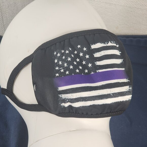 Purple White and Black Police Blue Line American Flag Light Reusable Face Mask - Picture 1 of 16